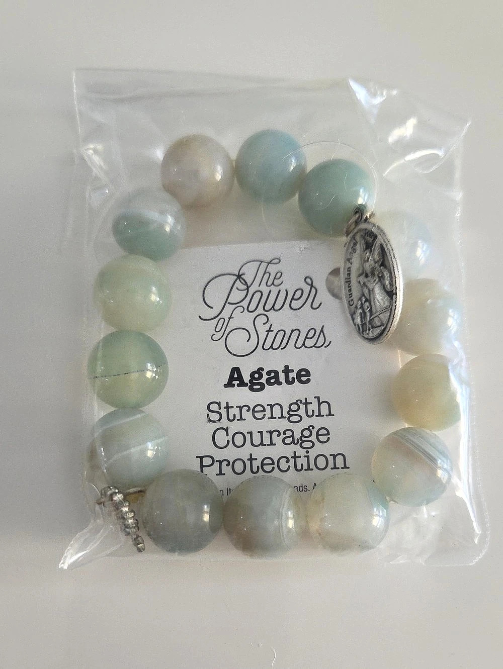 PowerBeads by Jen Agate Guardian Angel Bracelet Green & White NWT
